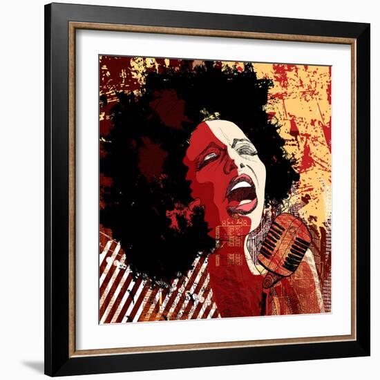 Music Jazz - Afro American Jazz Singer on Grunge Background - Vector Illustration-isaxar-Framed Art Print