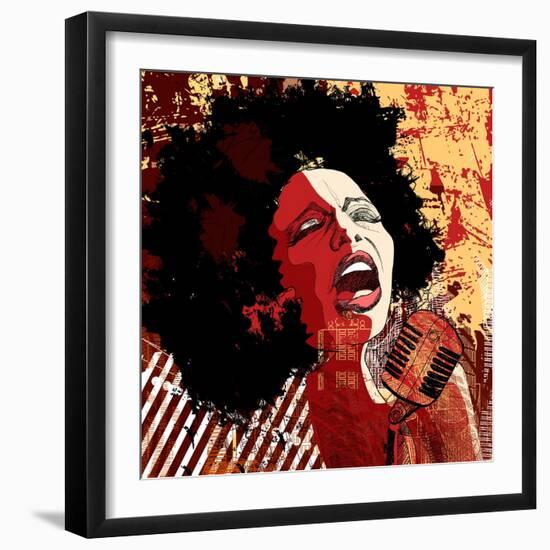 Music Jazz - Afro American Jazz Singer on Grunge Background - Vector Illustration-isaxar-Framed Art Print