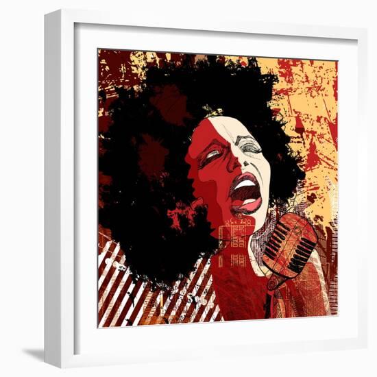 Music Jazz - Afro American Jazz Singer on Grunge Background - Vector Illustration-isaxar-Framed Art Print