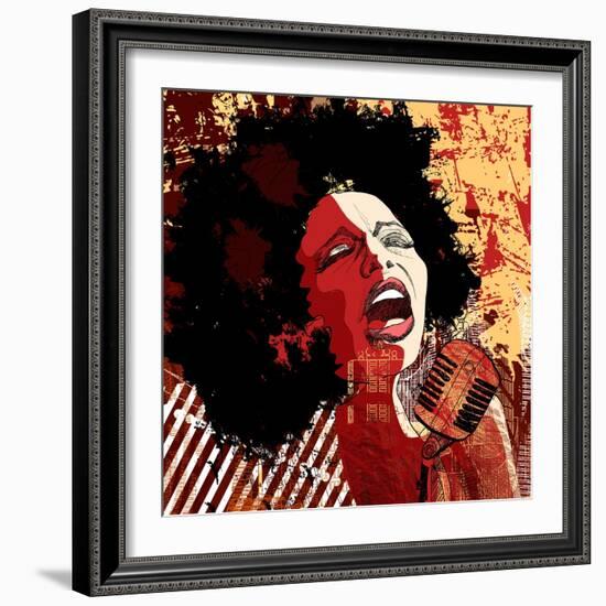 Music Jazz - Afro American Jazz Singer on Grunge Background - Vector Illustration-isaxar-Framed Art Print