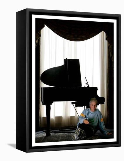 Music Legend Burt Bacharach Sitting at a Piano at the Berkeley Hotel, London-null-Framed Premier Image Canvas