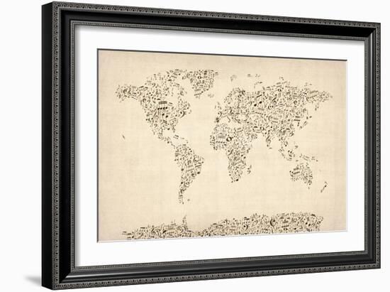 Music Notes Map of the World Map-Michael Tompsett-Framed Premium Giclee Print