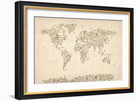 Music Notes Map of the World Map-Michael Tompsett-Framed Premium Giclee Print