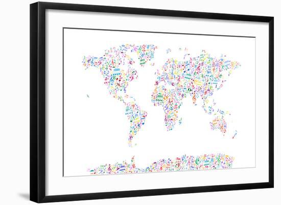 Music Notes Map of the World-Michael Tompsett-Framed Art Print