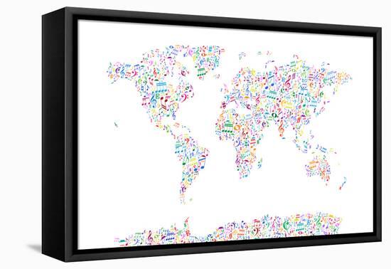 Music Notes Map of the World-Michael Tompsett-Framed Stretched Canvas