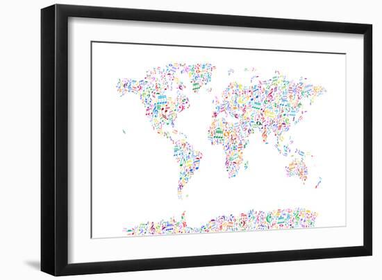 Music Notes Map of the World-Michael Tompsett-Framed Art Print