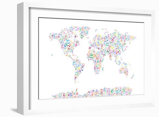 Music Notes Map of the World-Michael Tompsett-Framed Art Print