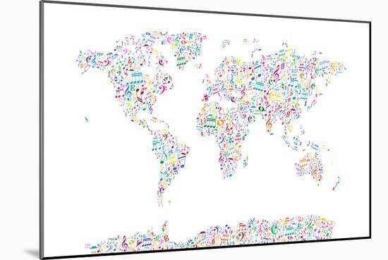 Music Notes Map of the World-Michael Tompsett-Mounted Art Print