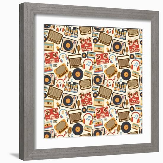 Music Retro Seamless Pattern-Macrovector-Framed Art Print