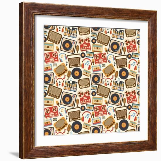 Music Retro Seamless Pattern-Macrovector-Framed Art Print