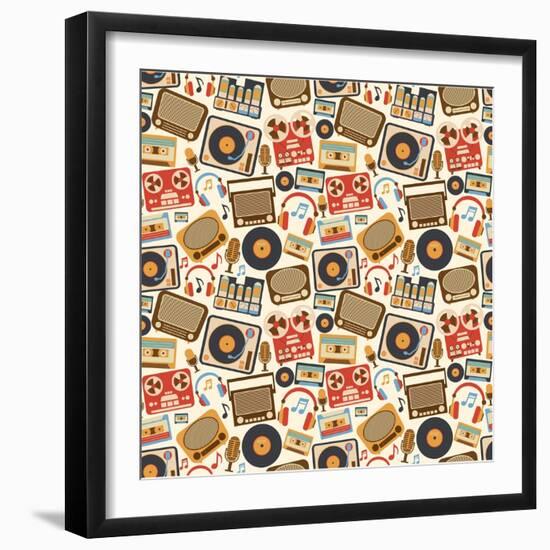 Music Retro Seamless Pattern-Macrovector-Framed Art Print