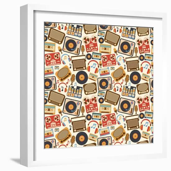 Music Retro Seamless Pattern-Macrovector-Framed Art Print