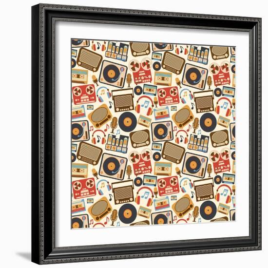 Music Retro Seamless Pattern-Macrovector-Framed Art Print