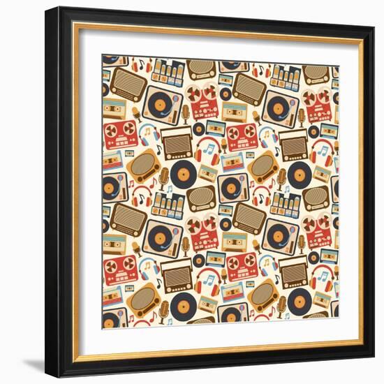 Music Retro Seamless Pattern-Macrovector-Framed Art Print