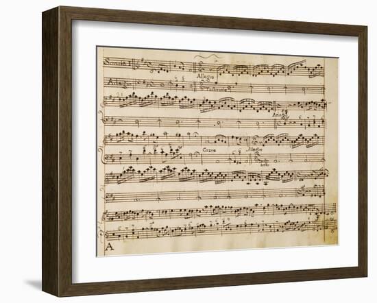 Music Score of Sonatas for Violin, Violone and Harpsichord, Op V, Allegro-Grave-Arcangelo Corelli-Framed Giclee Print