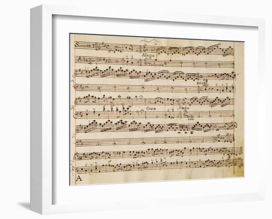 Music Score of Sonatas for Violin, Violone and Harpsichord, Op V, Allegro-Grave-Arcangelo Corelli-Framed Giclee Print