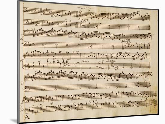 Music Score of Sonatas for Violin, Violone and Harpsichord, Op V, Allegro-Grave-Arcangelo Corelli-Mounted Giclee Print