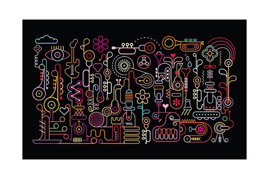 Music Shop Abstract Art Vector Illustration Neon Light