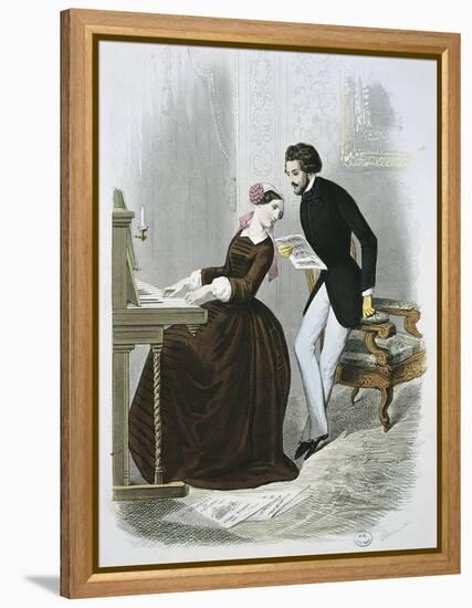 Music Time from Le Magasin Des Familles, 1850, France-null-Framed Premier Image Canvas