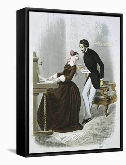 Music Time from Le Magasin Des Familles, 1850, France-null-Framed Premier Image Canvas