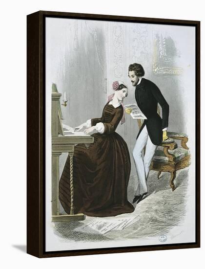 Music Time from Le Magasin Des Familles, 1850, France-null-Framed Premier Image Canvas