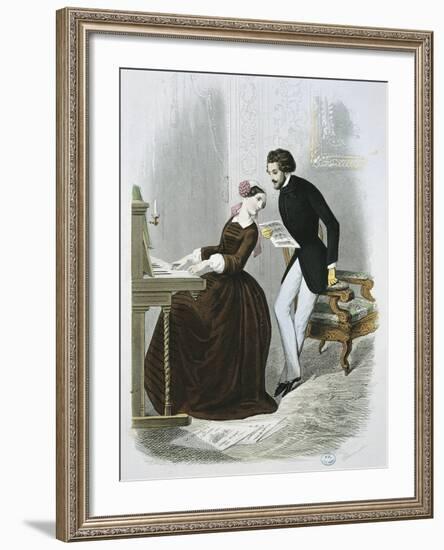 Music Time from Le Magasin Des Familles, 1850, France-null-Framed Giclee Print