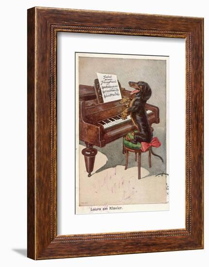 Musical Dachshund Plays a Tune on the Piano-null-Framed Photographic Print