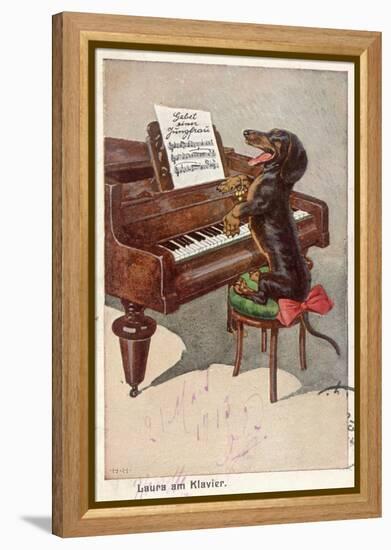 Musical Dachshund Plays a Tune on the Piano-null-Framed Premier Image Canvas
