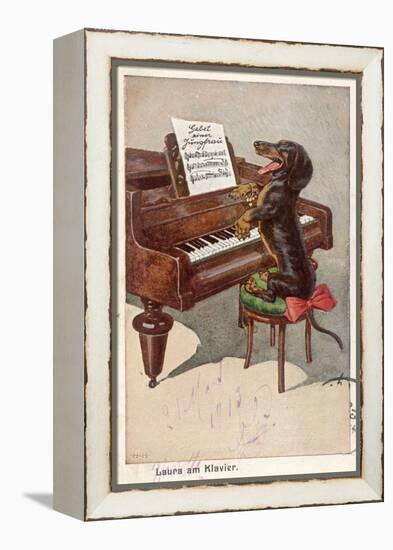 Musical Dachshund Plays a Tune on the Piano-null-Framed Premier Image Canvas