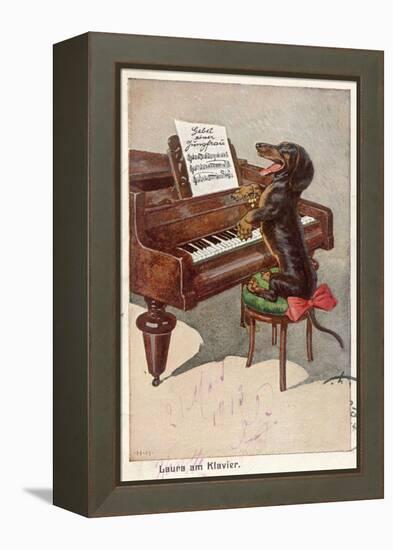 Musical Dachshund Plays a Tune on the Piano-null-Framed Premier Image Canvas