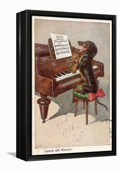 Musical Dachshund Plays a Tune on the Piano-null-Framed Premier Image Canvas