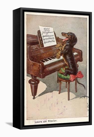 Musical Dachshund Plays a Tune on the Piano-null-Framed Premier Image Canvas