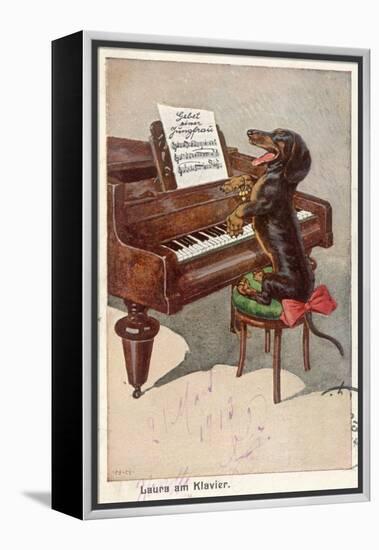 Musical Dachshund Plays a Tune on the Piano-null-Framed Premier Image Canvas