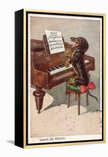 Musical Dachshund Plays a Tune on the Piano-null-Framed Premier Image Canvas