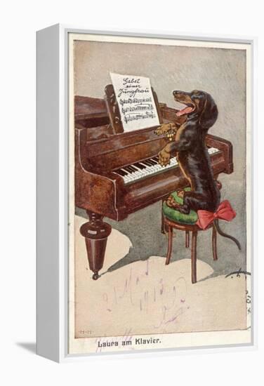 Musical Dachshund Plays a Tune on the Piano-null-Framed Premier Image Canvas