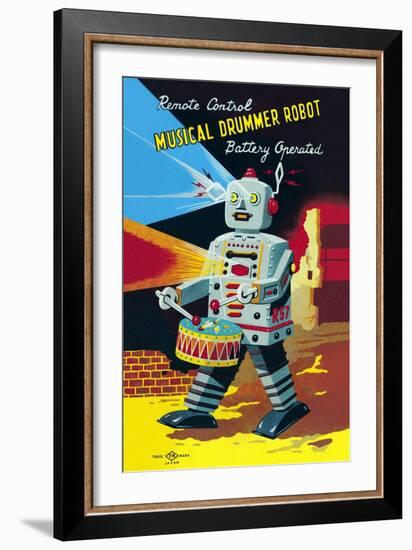 Musical Drummer Robot-null-Framed Art Print