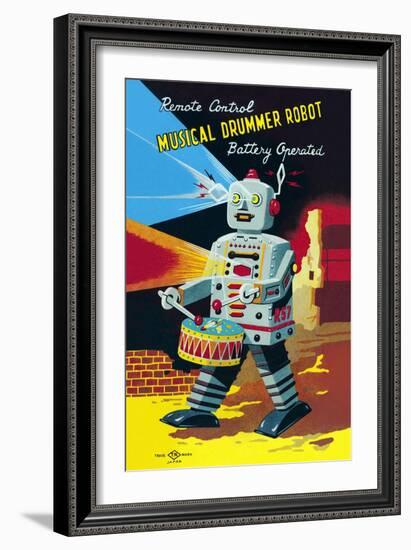 Musical Drummer Robot-null-Framed Art Print