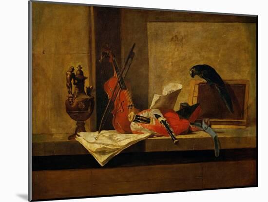 Musical Instruments and a Parrot-Jean-Baptiste Simeon Chardin-Mounted Giclee Print