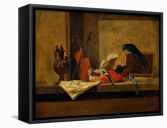 Musical Instruments and a Parrot-Jean-Baptiste Simeon Chardin-Framed Premier Image Canvas