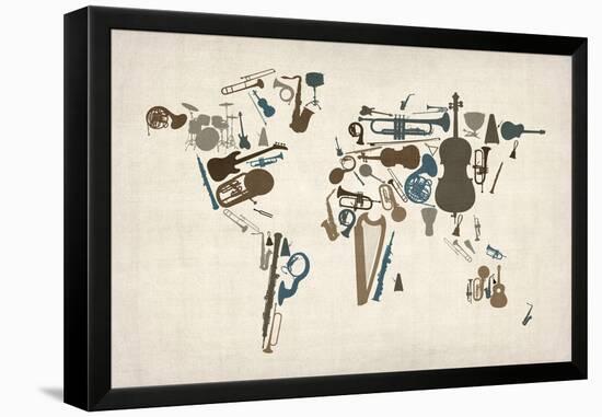 Musical Instruments Map of the World-Michael Tompsett-Framed Stretched Canvas