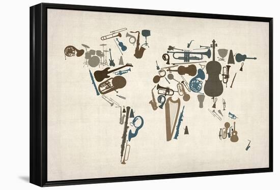 Musical Instruments Map of the World-Michael Tompsett-Framed Stretched Canvas