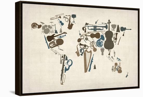 Musical Instruments Map of the World-Michael Tompsett-Framed Stretched Canvas