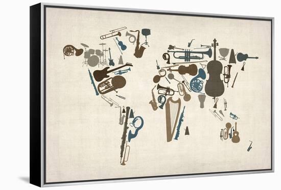 Musical Instruments Map of the World-Michael Tompsett-Framed Stretched Canvas
