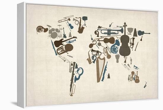 Musical Instruments Map of the World-Michael Tompsett-Framed Stretched Canvas