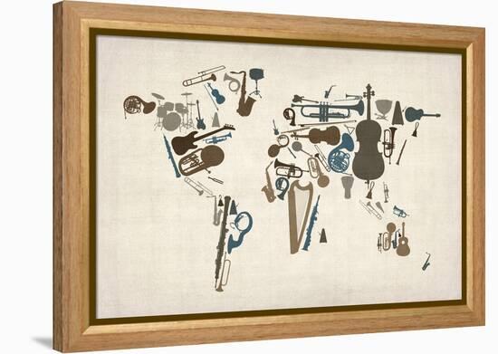 Musical Instruments Map of the World-Michael Tompsett-Framed Stretched Canvas