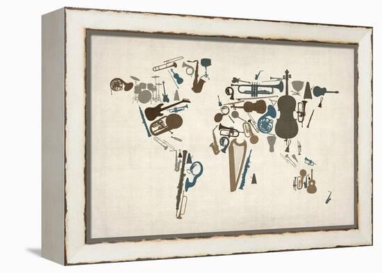 Musical Instruments Map of the World-Michael Tompsett-Framed Stretched Canvas