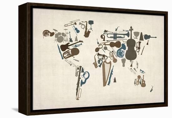 Musical Instruments Map of the World-Michael Tompsett-Framed Stretched Canvas