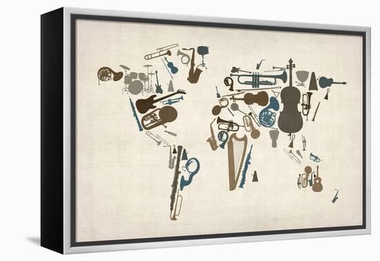 Musical Instruments Map of the World-Michael Tompsett-Framed Stretched Canvas