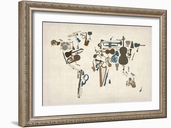 Musical Instruments Map of the World-Michael Tompsett-Framed Art Print