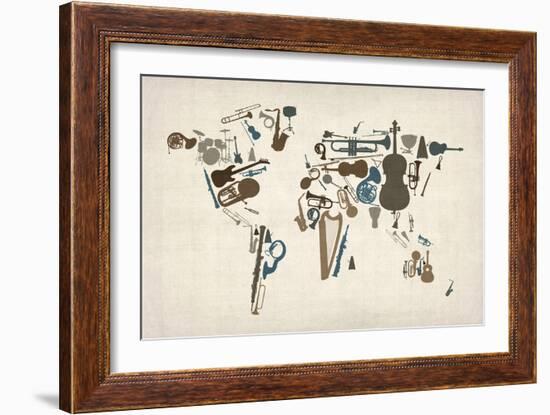 Musical Instruments Map of the World-Michael Tompsett-Framed Art Print